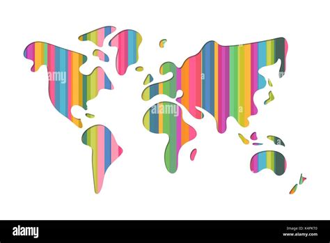 World Map Shape Illustration In Modern 3d Paper Cut Art Style Colorful