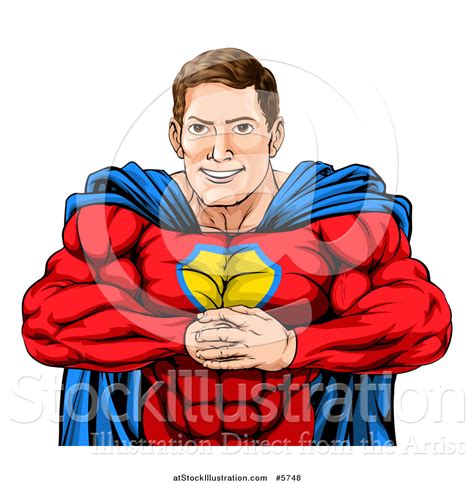 Vector Illustration Of A Cacuasian Muscular Super Hero Man Gesturing