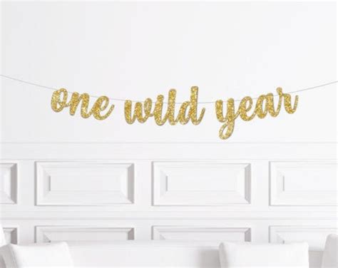 One Wild Year Cursive Banner Gold Script Glitter First Etsy