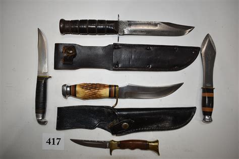 Lot 5 Fixed Blade Knives Usmc Kabar Wwii Fighting