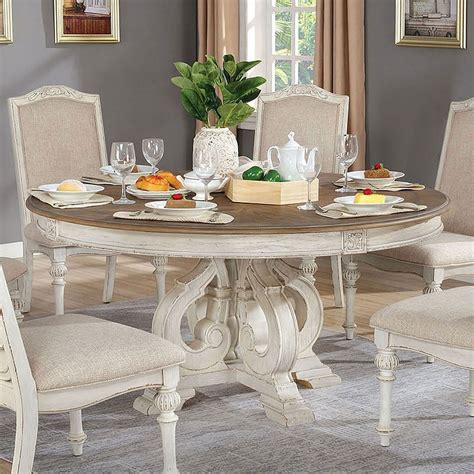 Arcadia Round Dining Room Set (Antique White) by Furniture of America | FurniturePick