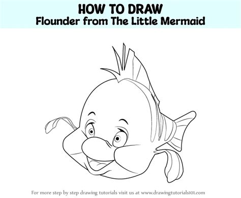 How To Draw Flounder From The Little Mermaid The Little Mermaid Step