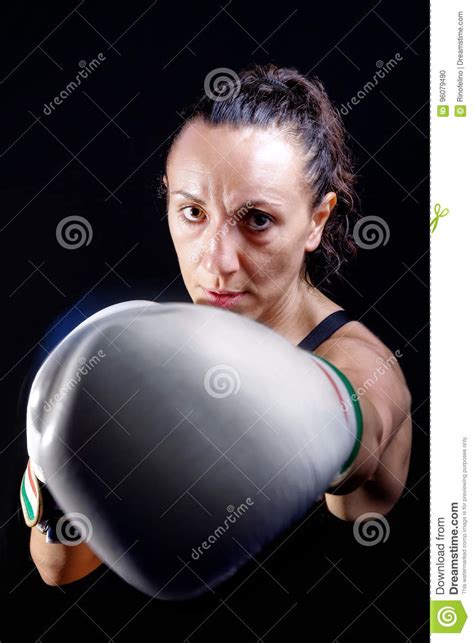 Woman Boxer Launches A Crap Boxer Fists Stock Photo Image Of