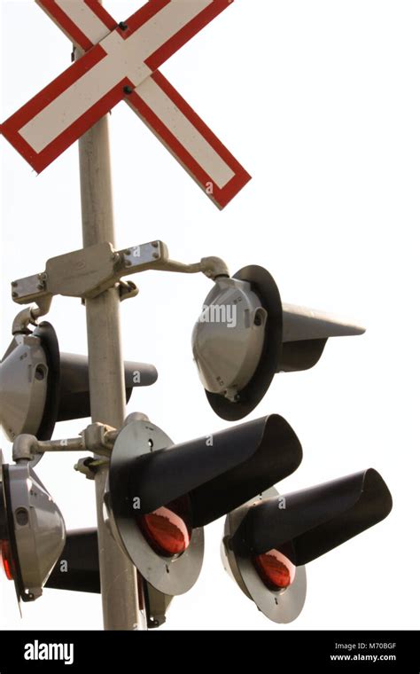 Railroad Crossing Lights On A Sunny Day Stock Photo Alamy