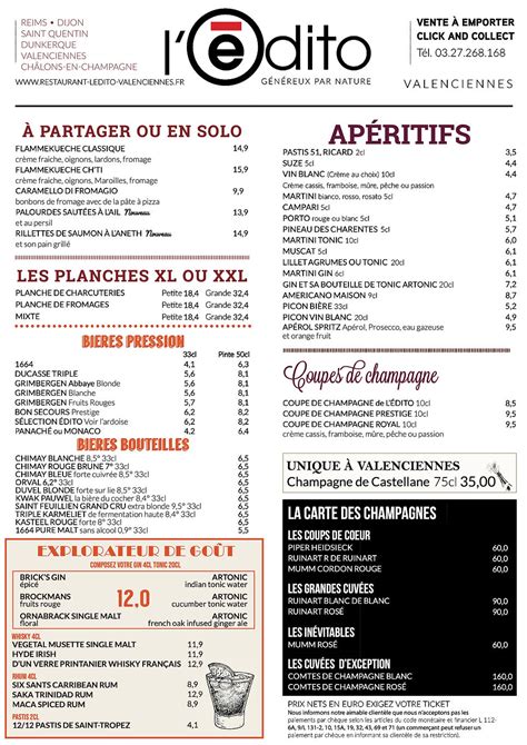 Carte Restaurant Valenciennes Édito Produits Frais