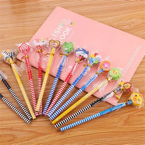 Cute 10pcs Pencil Hb School Novelty Writing Wooden Pencil With Rubber