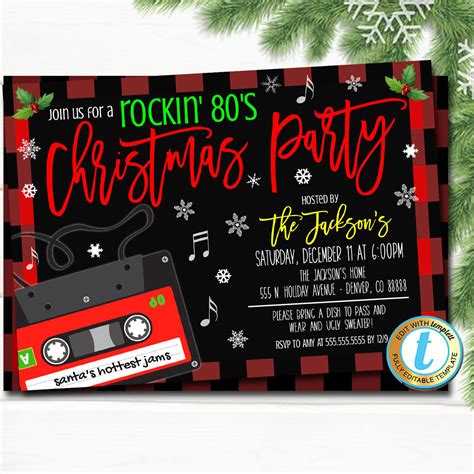 Christmas Party Invite 80s Rockin Holiday Theme — Tidylady Printables