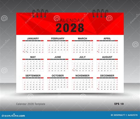 Calendar 2028 Template 12 Months Yearly Calendar Set In 2028 Year