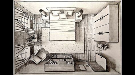 Drawing A Bedroom In One Point Perspective Birds Eye Drawing A
