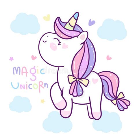 Schattige Pony Vector Prinses Unicorn Cartoon Op Cloud Kawaii Animal