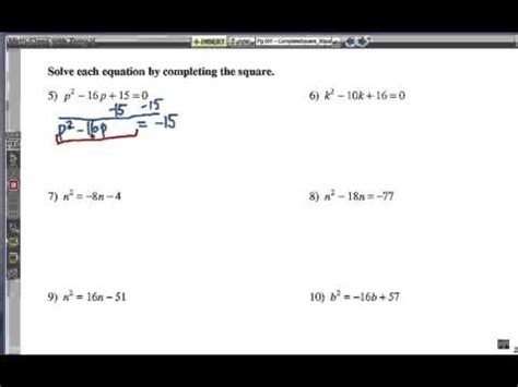 Each algebra tile kits should. Completing the Square: for Solving Equations - YouTube