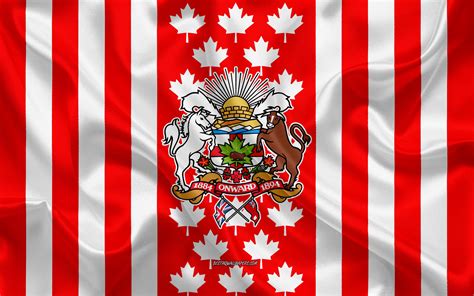 Download Wallpapers Coat Of Arms Of Calgary Canadian Flag Silk