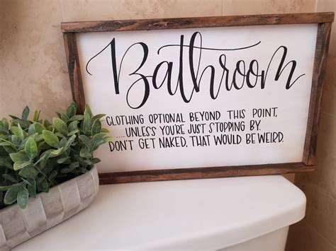 Bathroom Clothing Optional Wood Sign Farmhouse Signs Etsy Wood