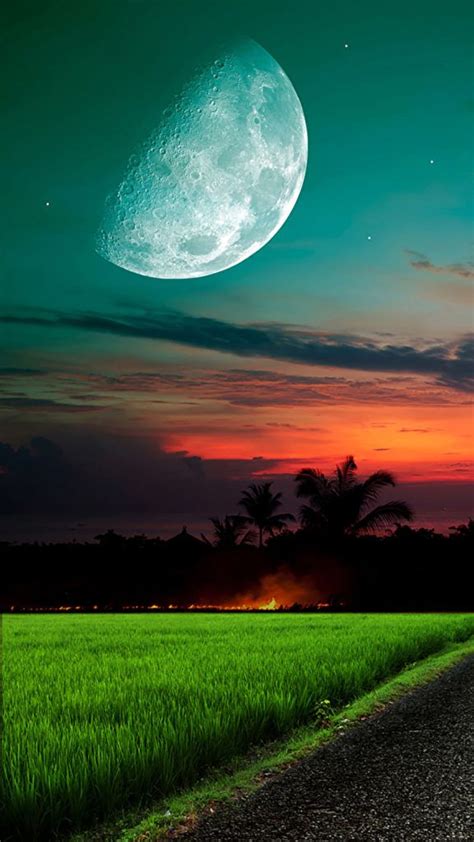 Moon And Sky : Grass | Scenery wallpaper, Beautiful moon images ...