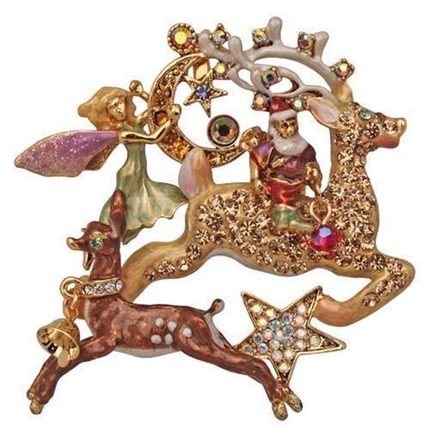 New Kirks Folly Fairy Reindeer Roundup Santa Pin Enhancer Goldtone