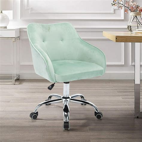 Adjustable Swivel Office Chair Velvet Chair With Wheelsmint Green