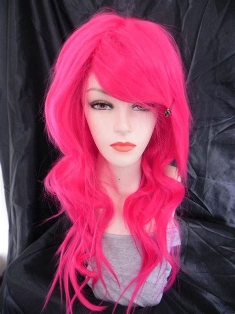 On Sale Hot Pink Long Curly Layered Wig 6375 Via Etsy Long Curly Hair Styles Curly