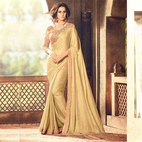 Gold Color Georgette Saree With Heavy Blouse Design Sri Lanka Online