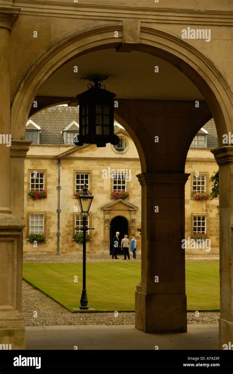 Peterhouse College Cambridge Old Court Viewed Through Arches England