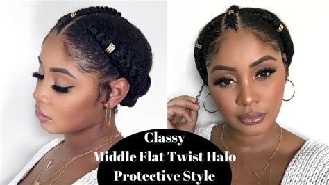 Looking for people or posts? Quick Natural Hair Protective Style | Flat Twist Halo Updo ...