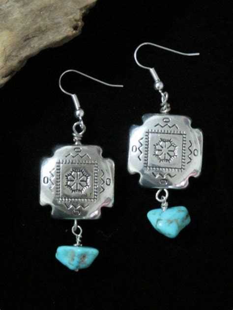 Large Southwestern Natural Turquoise Dangle Earrings