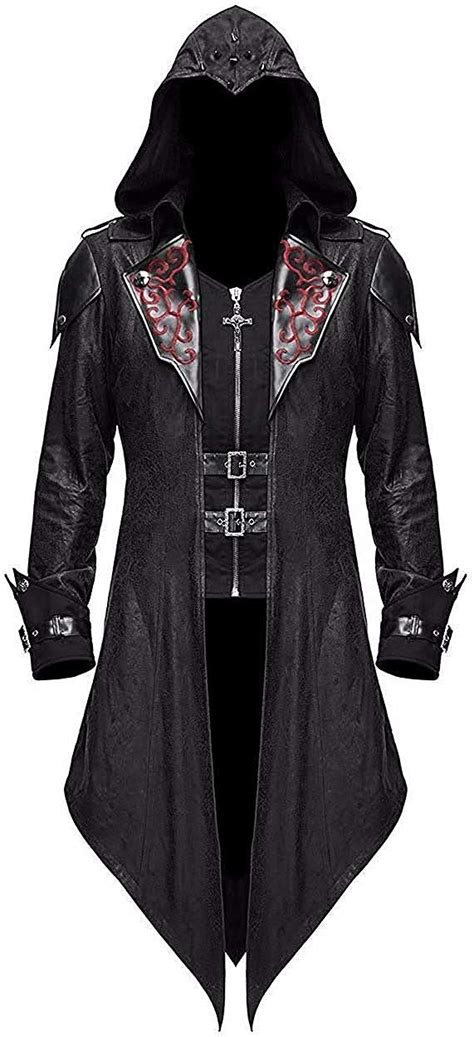T Fashion Steampunk Coat Men Gothic Long Trench Jacket Faux