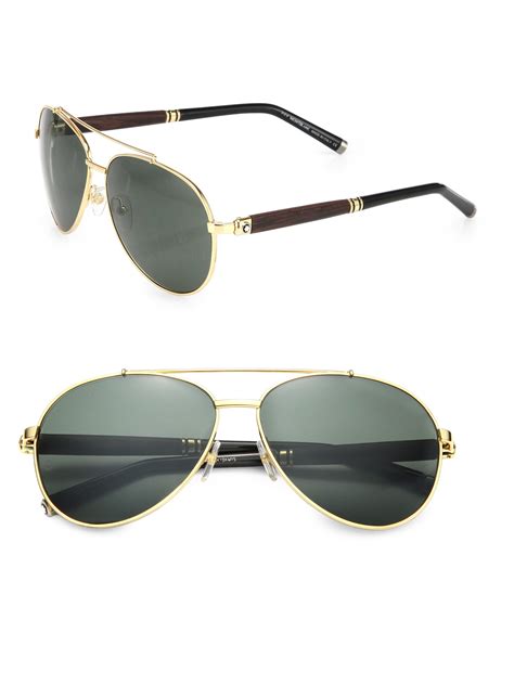 Montblanc 62mm Metal Aviator Sunglasses In Gold Metallic For Men Lyst