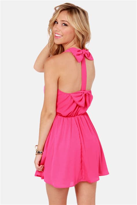 Flirty Hot Pink Dress Bow Dress Backless Dress 4100 Lulus