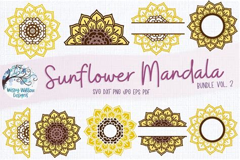 Sunflower Mandala SVG Bundle Vol 2| Sunflower Monogram SVG (558625