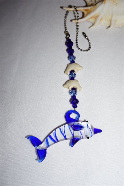 Blue And White Glass Dolphin Ceiling Fan Pull Blue Fan Etsy Ceiling