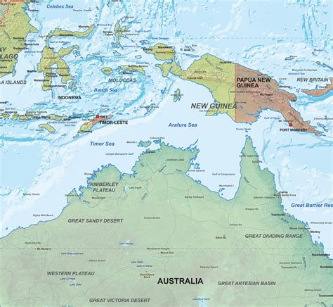 Digital Physical Map Oceania With Relief 1296 The World Of