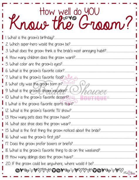 How Well Do You Know The Groom Bridal Shower Game Fall Red