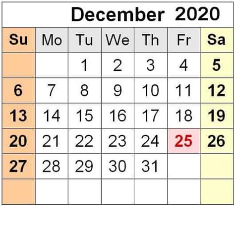 Printable December 2020 Calendar With Holidays Free Printable Calendar