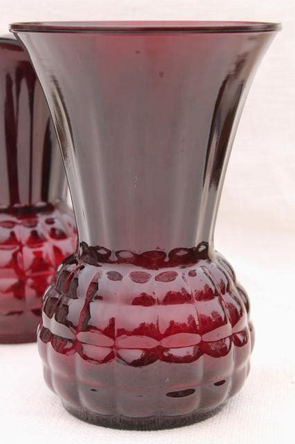 Vintage Anchor Hocking Royal Ruby Red Glass Vases Large Flower Vase Crimped And Plain