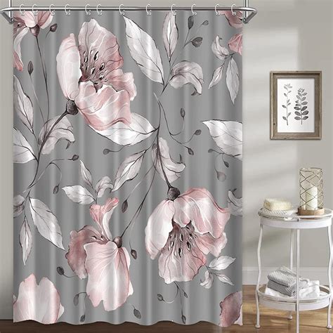 Floral Shower Curtains For Bathroom Pink Rose Flowers Shower Curtain