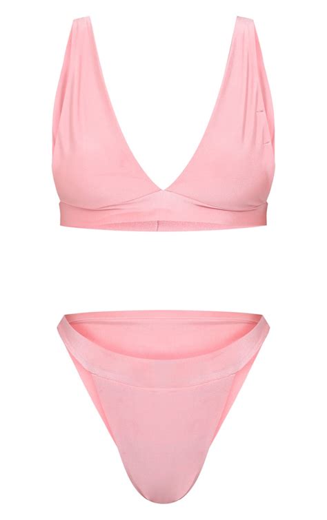 Pink Plunge High Leg Bikini Set Swimwear Prettylittlething Ksa