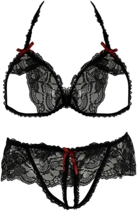 rene rofe women s lace peek a boo bra and panty set medium large black uk health