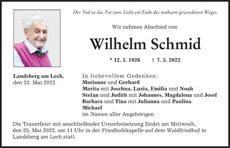 Traueranzeigen Von Wilhelm Schmid Augsburger Allgemeine Zeitung