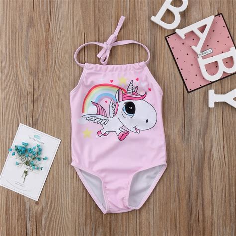 Girls One Piece Swimsuit 2018 Cute Pink Cartoon Unicorn Bikini Newborn