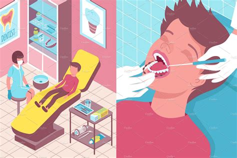 Dentists Office Isometric Banners Healthcare Illustrations ~ Creative