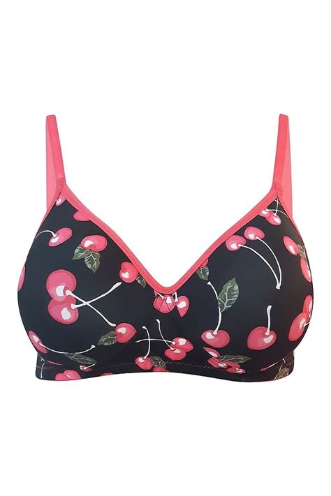 Buy Padded Non Wired Full Coverage Cherry Print T Shirt Bra In Black