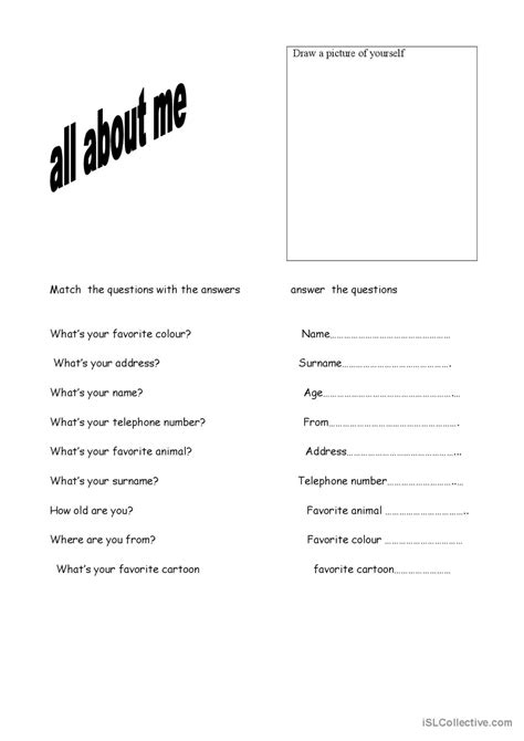 All About Me English Esl Worksheets Pdf And Doc