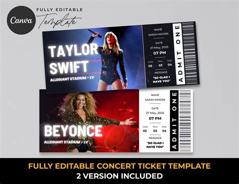 Editable Concert Ticket Template Printable Event Ticket Etsy