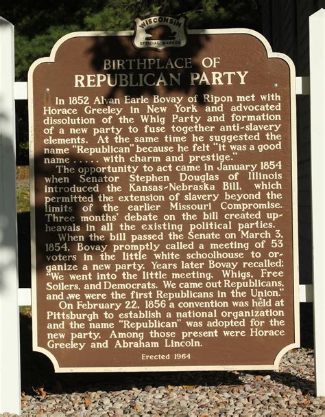 Wisconsin Historical Markers Marker 135 Birthplace Of Republican Party