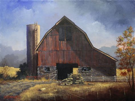 Old Iconic Barn Acrylic On Canvas In Landscapes