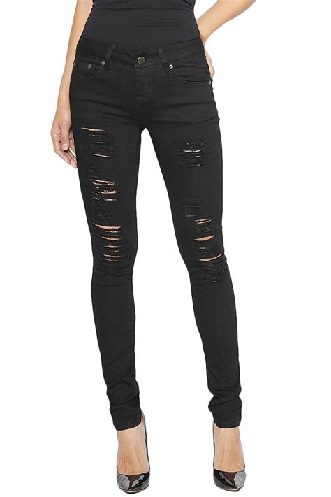 Themogan Women S Juniors Torm Distressed Ripped Destroyed Stretch Skinny Jeans Quickly View
