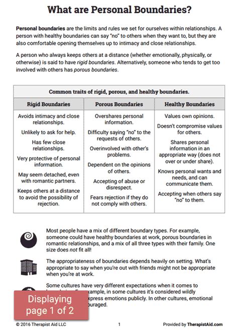 Boundaries Info Sheet Worksheet Therapist Aid