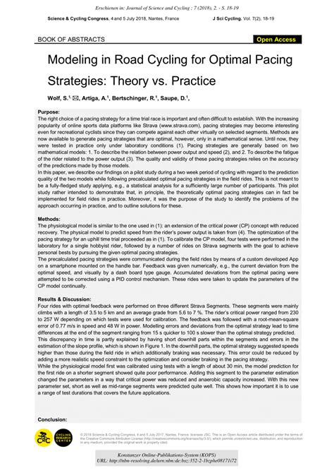 PDF Modeling In Road Cycling For Optimal Pacing Strategies Theory