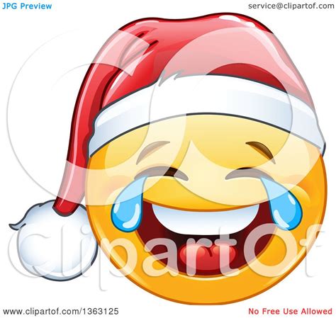 Clipart Of A Cartoon Yellow Smiley Face Emoticon Emoji Wearing A Santa