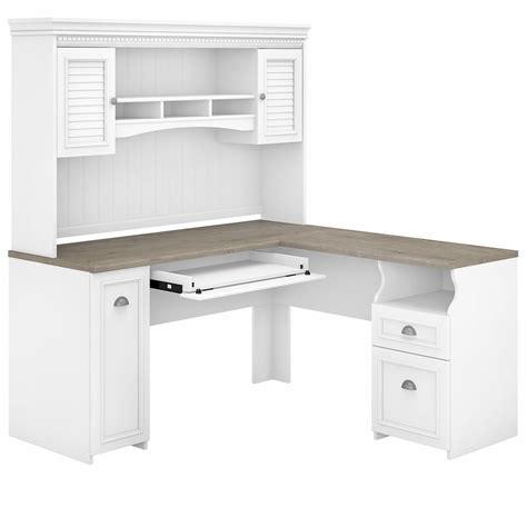 Bush Furniture Fairview 60w L Shaped Desk With Hutch Whitegray